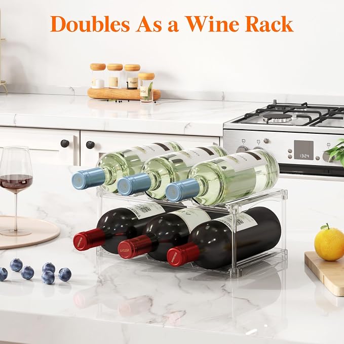 Lifewit Stackable Bottle Storage Organizer, Clear Freestanding Wine Holder for Cabinet, Large Slot Water Bottle Tumbler Cup Organizer for Pantry, Plastic Wine Rack for Fridge Cellar, 2Tier Hold 6 - Image 9