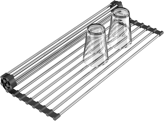Roll Up Dish Drying Rack, 17" L x 11.8" W, Over The Sink Dish Drying Rack for Kitchen, Black by Unknown
