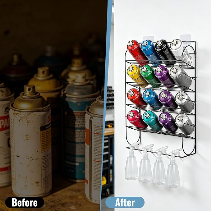 Spray Can Holder Storage Rack Wall Mounted, Metal Spray Paint Rack Organizer for Garage, Aerosol Can and Paint Bottle Storage Rack, Holds 16 Cans, Workshop and Craft Room Organizer - Image 5
