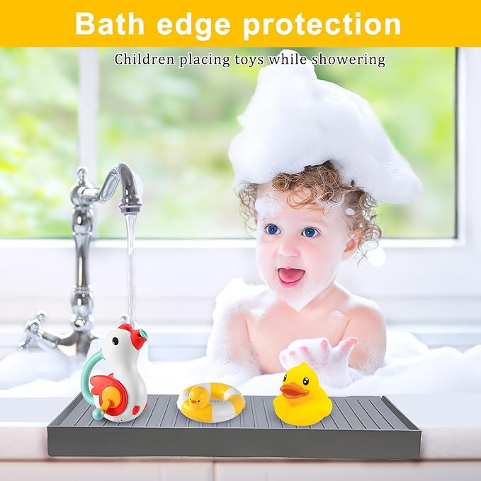 Silicone Sink Edge Protectors - Multifunction Accessories, Splash Guard & Draining Mat for Kitchen, Bathroom Sink, Steel, Granite, Quartz Countertops (Gray, 4 * 24in) - Image 5