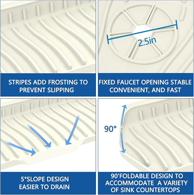 Kitchen Sink Splash Guard Gen2-30" x 6'' Silicone Sink Mat Splash Guard fit for Countertop, Bathroom,Farmhouse,RV by EBIGIC (off white) - Image 7