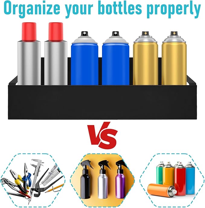 2 Pcs Magnetic Spray Can Holder, Magnet Toolbox Holder, Wall Mounted Spray Bottle Rack, Mechanic Paint Can Organizer, Tool Box Storage Rack for Garage Home Workspace (Black) - Image 4