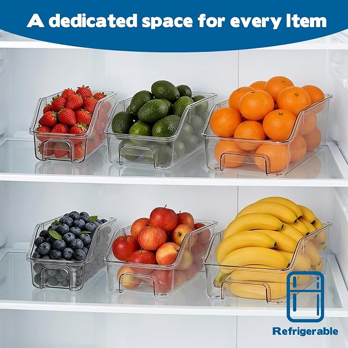6 Packs Clear Freezer Organizers and Storage Bins with Handle, Stackable Storage Bins Open Front Pantry Bins for Storage and Organization for Bathroom Kitchen Refrigerator Pantry - Image 4