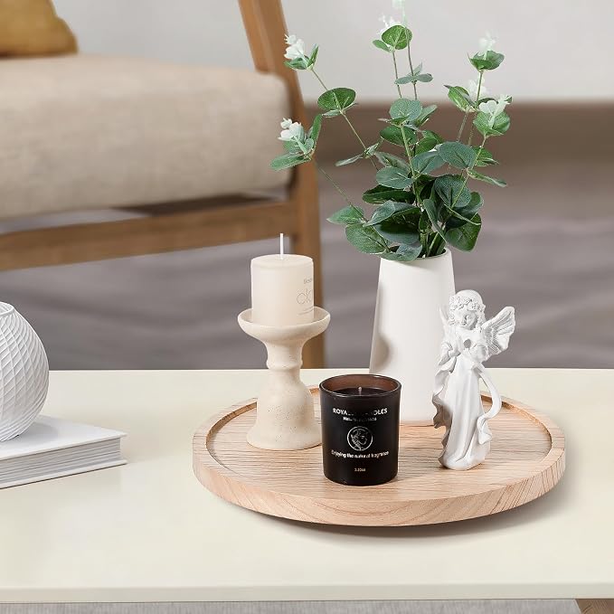 Wood Lazy Susan Turntable Kitchen Decor Round Table Tray, 12" Brown | Waterpoof, Easy clean, Non-slip, Rotating Wooden Decorative Pantry Table Tray for Seasoning, spice, snack - Image 2