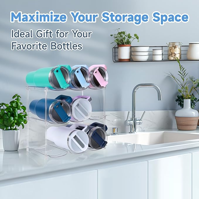 spospo Stackable Water Bottle Organizer for Stanley 40 oz Tumbler | Water Bottle Holder for Cabinet, Pantry Kitchen Organizers and Storage for Stanley Cup Accessories, Tumbler Organizer, 3 Pack - Image 6