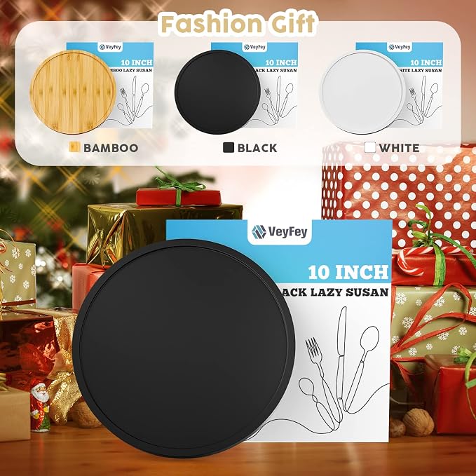 VeyFey Turntable Vanity Tray, 10 Inch Bamboo Countertop Organizer | Perfume Candle Tray for Kitchen Sink, Keep Glass Sponge and Soap, Bathroom Coffee Table Decorative Organizer, Black - Image 7