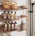 Veken Shower Caddy 6-Pack, No Drilling & Rustproof, Waterproof Adhesive Shelves Rack with Soap Holder, Large Capacity Bathroom Organizers and Storage, Wall-Mounted Kitchen & Home Decor, Rose Gold by Veken