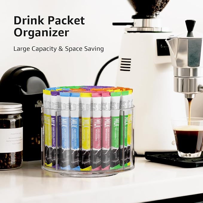 2-Pack Divided Drink Packet Organizer, Rotating Turntable Organizer | Spinning Powdered Drink Mix Holder, Clear Lazy Susan Turntable, Divided Water Drink Packet Storage Organizer - Image 5