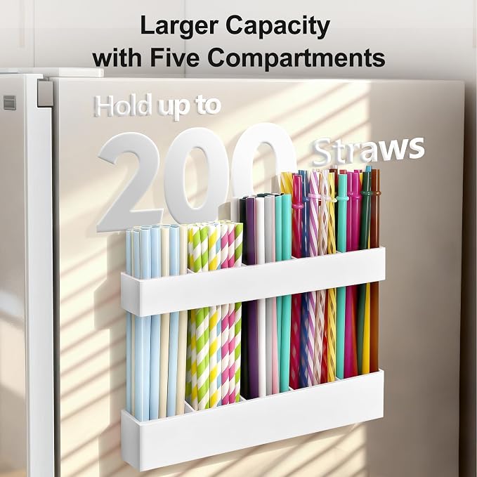 9.5” Large Acrylic Straw Holder for Cabinet Door, Adjustable Two-Part | Reusable Straws Organizer with Ultra Sticky Adhesive Strips, 2026 Straw Storage for Kitchen Cupboard (White) - Image 3