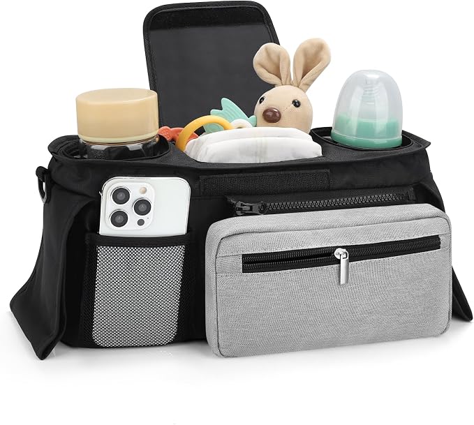 Accmor Universal Stroller Organizer with Insulated Cup Holder Detachable Phone Bag and Shoulder Strap,Stroller Bag Caddy Organizer for Uppababy, Baby Jogger, Britax Strollers - Image 3