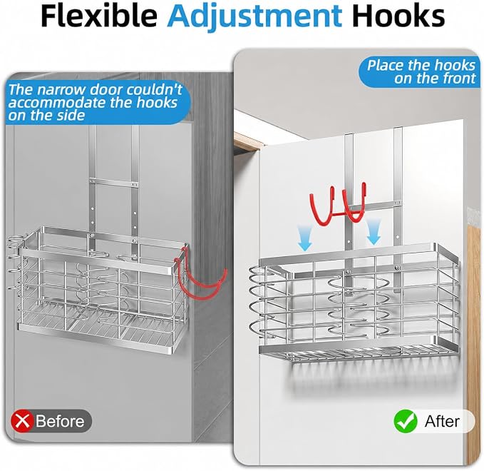 2026 Upgraded 3-in-1 Universal Hair Tool Organizer, XL Size, Sliver | Adjustable Height Metal Hair Dryer Holder, Wall Mounted, Over Cabinet Door, Countertop, Bathroom Storage - Image 6