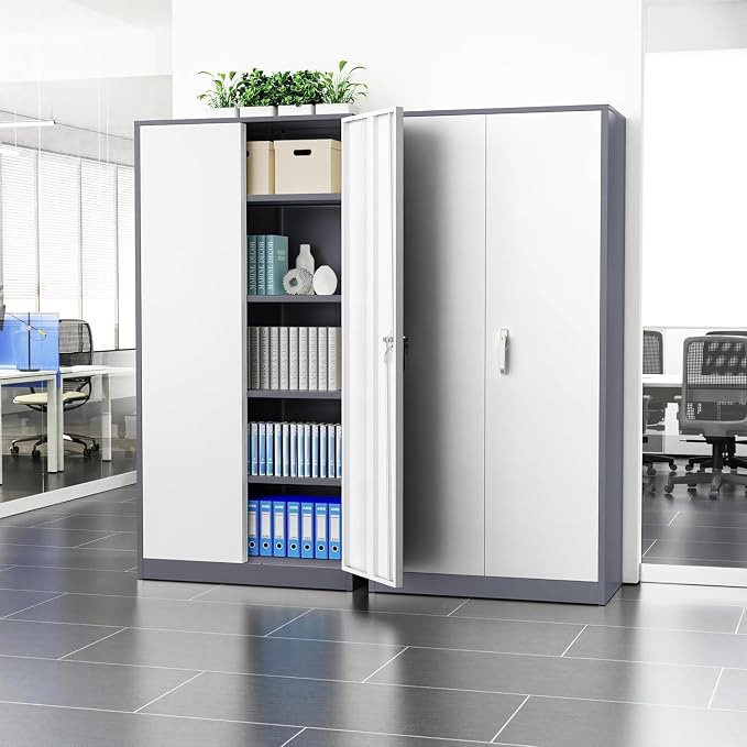 Metal Storage Cabinet Doors, 72" Locking Steel Storage Cabinet with Shelves, Tall Lockable Steel Cabinets for Home Office, Garage(New Grey) - Image 6