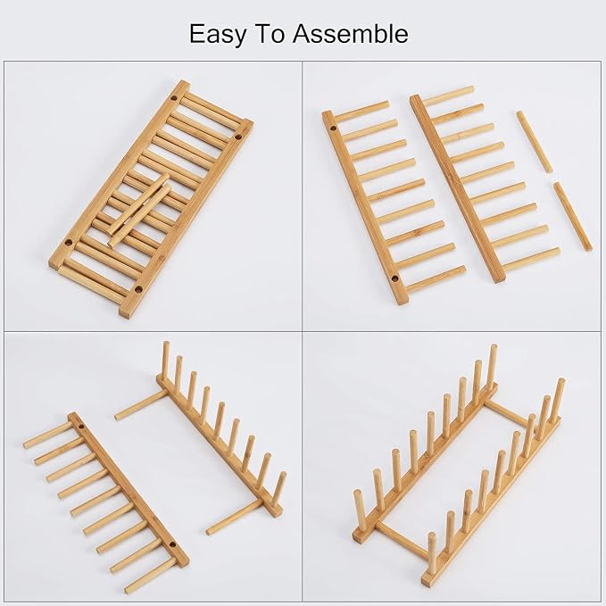 HBlife Bamboo Dish Plate Bowl Cup Book Pot Lid Cutting Board Drying Rack Stand Drainer Storage Holder Organizer Kitchen Cabinet（Keep Dry） - Image 3