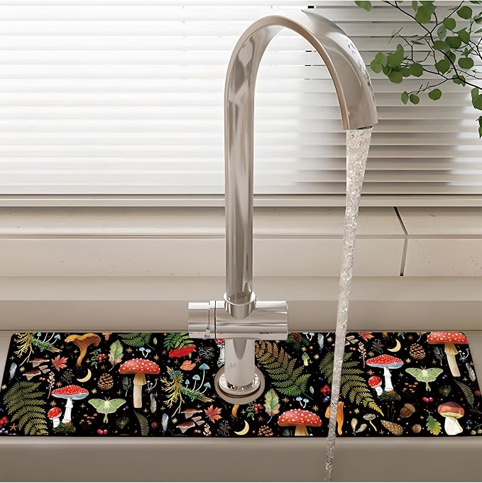 Patterned Sink Faucet Mat Kitchen Splash Guard Super Absorbent Drying Mat, Non-Slip Drain Pad for Kitchen Counter or Bathroom-24x5.5in - Image 2