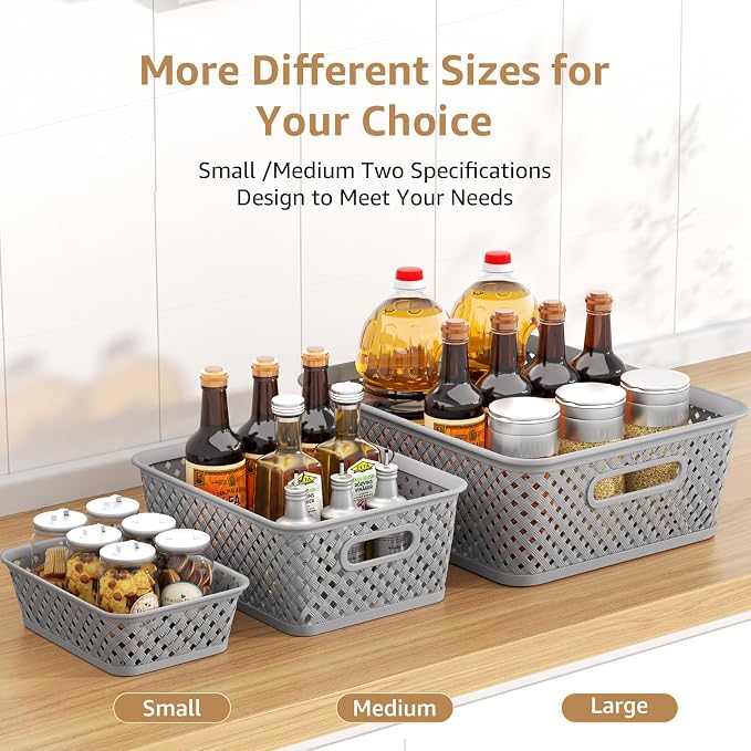 MaxGear 3 Pack Plastic Storage Baskets, Small, Grey | Durable Woven Plastic with Built-In Handles, Suitable for Shelves, Closets, Cabinets, Bathrooms and Offices - Image 4