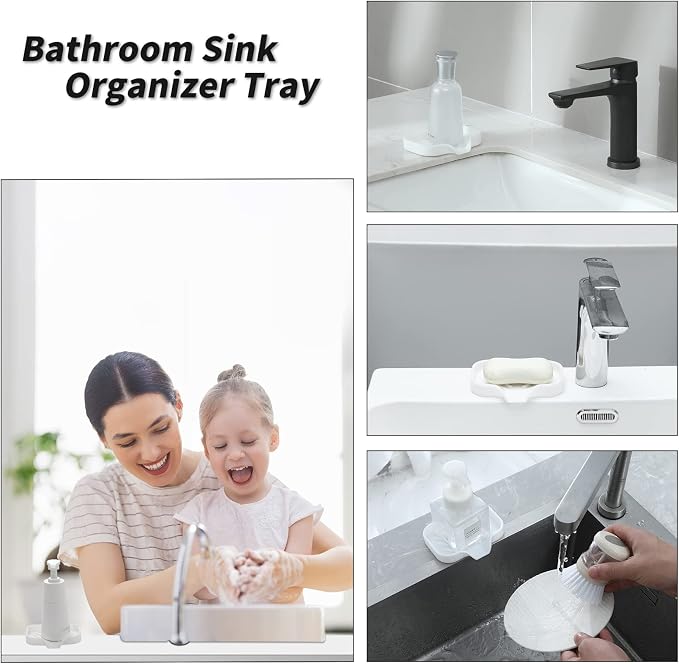 MicoYang Silicone Soap Dish with Drain Spout, Self-Draining Sink Organizer Tray for Bathroom and Kitchen, Sponges, Dispensers and Soap Holder, Non-Slip and Dishwasher Safe, White (Compact, 4.9"×3.2") - Image 3