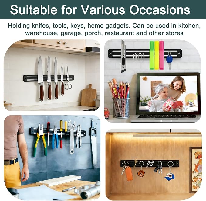 Magnetic Knife Strips,Magnetic Knife/Tool Holder for Wall/Refrigerator | Strong magnetic holder，magnetic tool organizer screws or tape installation,Saves counter space, keeps kitchen tidy - Image 7