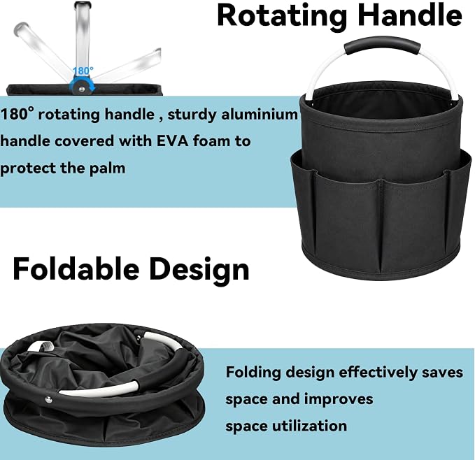 UFORU Cleaning Caddy with Handle, 17L Foldable Organizer with 6 Pockets | 600D Oxford Fabric, Durable, Waterproof, Large Capacity, Space-Saving Foldable, Multi Cleaning Bucket Bag for Home, Garden - Image 4