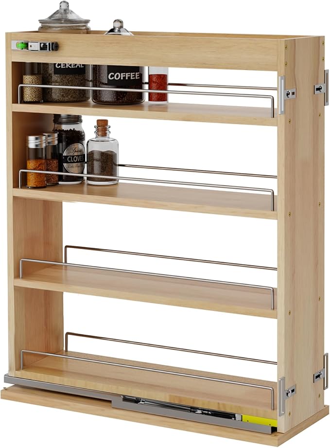 Pull Out Spice Rack Organizer for Cabinet (6.5" W x 22.3" D x 25.2" H), Sliding Spice Rack for Kitchen Cabinet, Wood Pull Out Cabinet Organizer for Multi-Use by GREHITK
