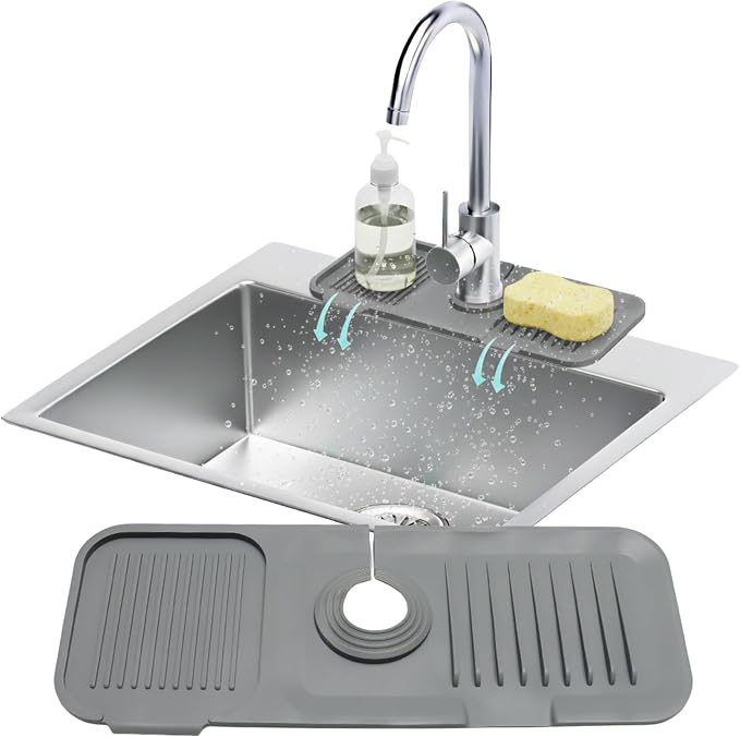 14.6” Silicone Faucet Mat For Kitchen Sink, Kitchen Sink Splash Guard Behind Faucet, Kitchen Faucet Mat For Kitchen Sink, Kitchen Sink Faucet Mat Splash Guard and Sink Water Splash Guard (Gray) by LindasEssentials