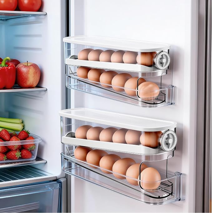 Egg Dispenser For Refrigerator Automatic Rolling,Space-Saving Egg roller,Organizer with Timer Freshness, Covered Dispenser Holds 12 Large Eggs, for Refrigerator, Kitchen, Cabinet & Desktop - Image 7