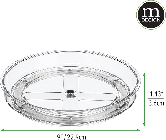 mDesign Lazy Susan Turntable Plastic Spinner for Kitchen/Bathroom, Pantry, Fridge, Cupboards, or Counter Organizing, Fully Rotating Organizer for Food, 9" Round - Lumiere Collection - Clear - Image 3