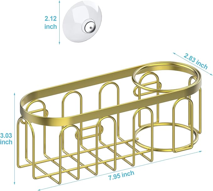 2-in-1 Sponge Holder for Kitchen Sink, Sink Caddy Kitchen Sink Organizer with 3 Suction Cups, No Drill Rustproof Sink Sponge Holder for Dish Brush, Soap & Sponge (Gold) - Image 2