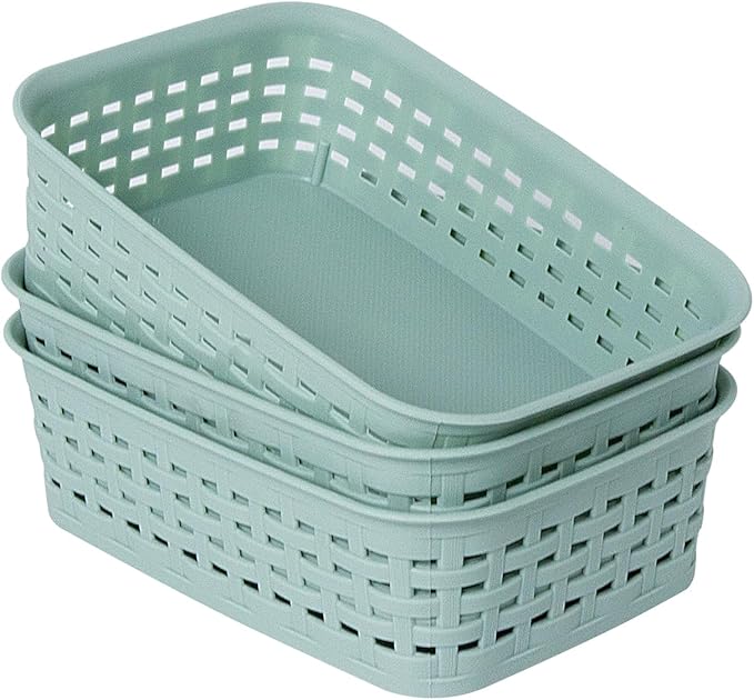 Soddeph Plastic Storage Baskets for Cabinets, Household Pantry Organization with Handle,Organizer Bins for Room,Bathrooms,Under-Sink,Kitchen (Green, XS-3PACK) by Soddeph
