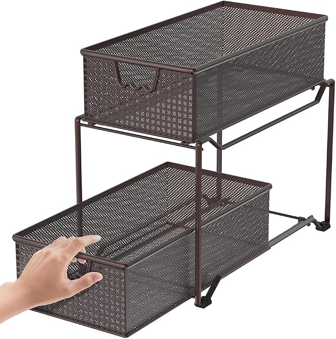 Deco Brothers 2 Tier Bathroom Storage Organizer with Pull-Out Drawer Bronze - Image 6