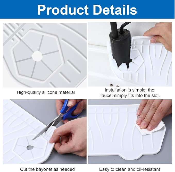 Silicone Sink Splash Guard, Multifunction Faucet Splash Guard, White Kitchen Faucet Mat for Kitchen and Bathroom Sink - Image 6