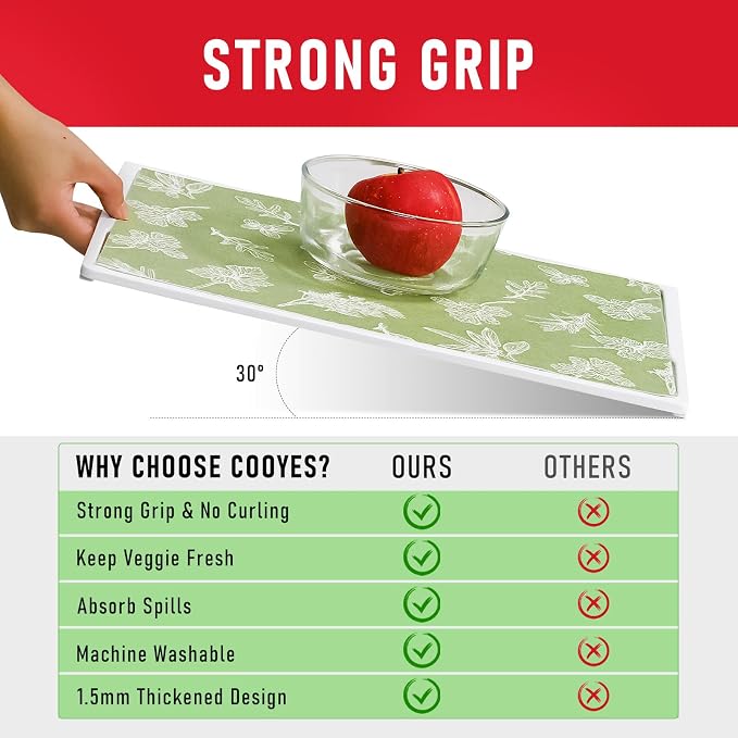 Cooyes Drawer & Shelf Liner for Kitchen Cabinets, Breathable Cloth Material, Machine Washable, Refrigerator Liners with Non-Slip Particles, Keep Produce Fresh Longer, 12 Pack, 12" * 24", Sage Green - Image 8