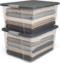 HOMZ Clear Plastic Storage Bin with Secure Latching Gray Lid, 64 Qt, 2 Pack | Heavy-Duty Stackable Containers, Large Organizer Box for Homes, Offices, and Garages by Homz