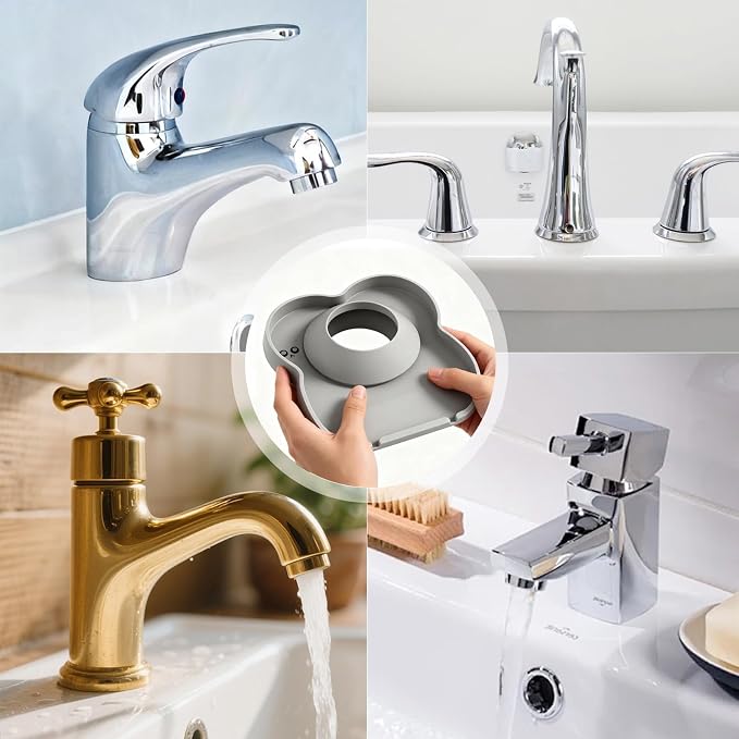 Silicone Faucet Mat for Kitchen Tap Compact Sink Splash Guard Protectors Behind Draining,Grey 2PCS - Image 9