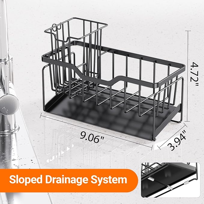 StorageRight Sponge Holder for Kitchen Sink, Stainless Sink Caddy Organizer | Rustproof Kitchen Sink Organizers with High Brush Holder & Self Drain Tray, Anti-Slip Kitchen Countertop Storage Essentials - Image 5