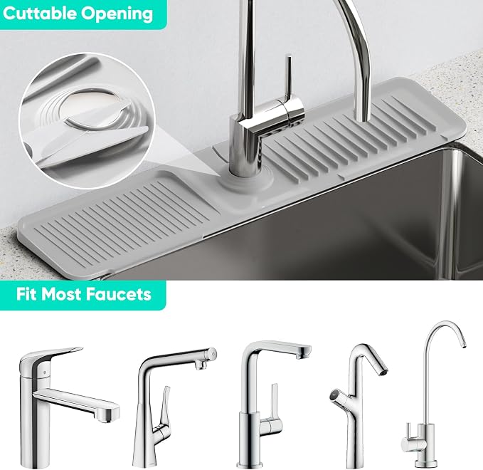 24 Inch Longer Faucet Mat for Kitchen Sink [5°Slope Fast Self-draining]Bathroom Kitchen Sink Splash Guard Silicone Sink Faucet Mat Splash Guard Kitchen Sink Area Tidy Splash Faucet Guard Draining Mat - Image 5