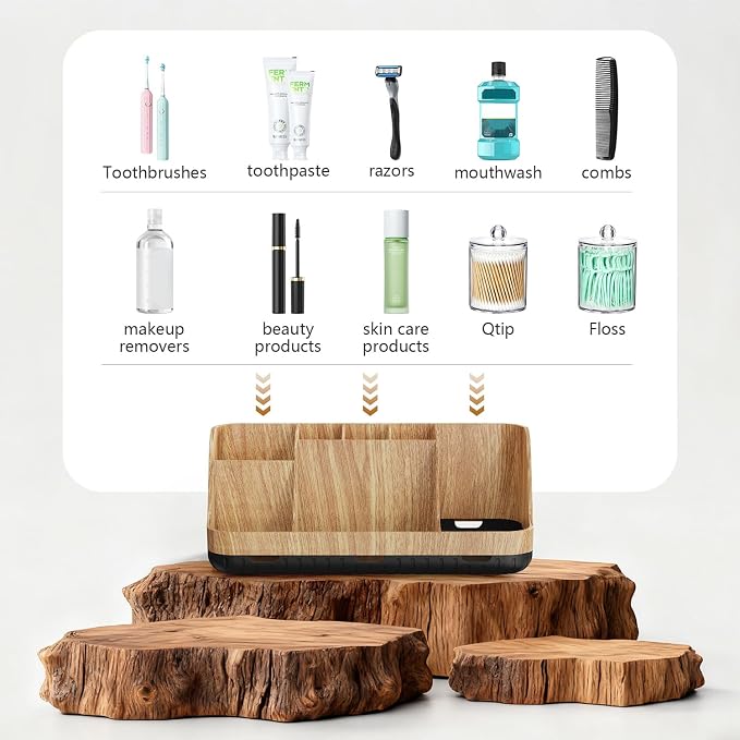 GFWARE Bathroom Toothbrush Holder Set with 2 Pack Qtip Holder Dispenser - 7 Slots Kids Bathroom Accessory Sets with Drainage, Q Tip Holder for Bathroom Sink Counter Accessories Set - Image 5
