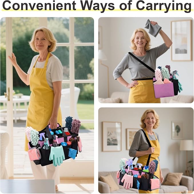 Wearable Large Cleaning Caddy Bag for Housekeepers (Pink) | Cleaning Supplies Organizer with Adjustable Shoulder, Waist & Handle Straps, Detailing Bag for Kitchen Supplies - Image 7