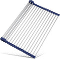 Tomorotec Roll Up Dish Drying Rack Over Sink, 304 Steel, 17.7x15.5, Indigo | Anti-Slip Silicone Rims For Grip, Heat-Resistant Trivet Mat Holding Heavy Cookware, Rustproof Kitchen Counter Space Saver by Tomorotec