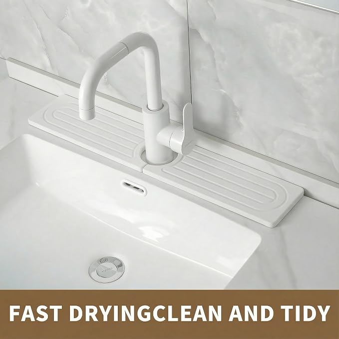 Diatomite Faucet Mat for Kitchen Sink, Quick-Dry Stone-Like Sink Mat, Flat Lay Absorbent Countertop Drying Mat for Faucet Area, Hard Diatomite Mat, White, 15.8 x 4 in - Image 7