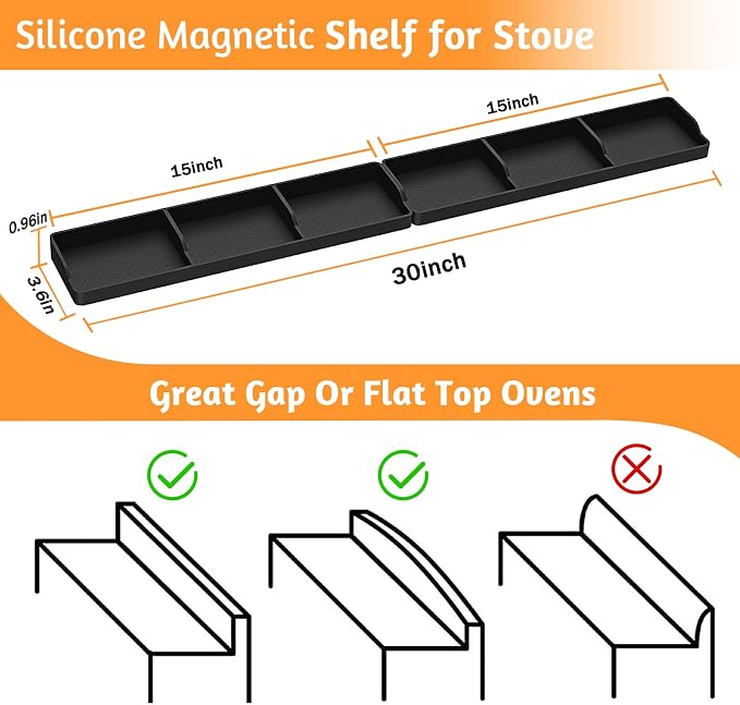 Foeacry Magnetic Stove Top Shelf 30"/15", 2-Piece Silicone Over the Stove Shelf Spice Rack & Spice Organizer — Heat Resistant, No Drill Kitchen Storage Organizer for Gas & Electric Stoves - Image 2