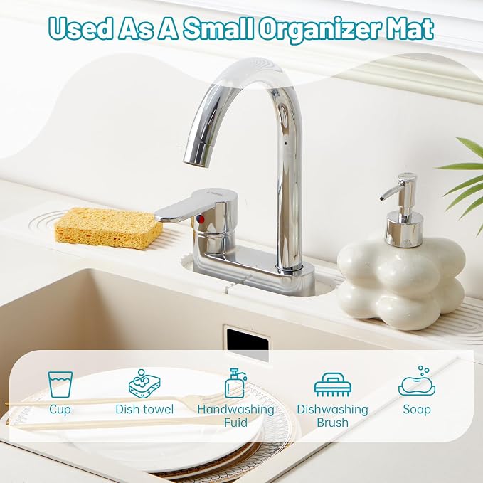 Stone Faucet Mat for Kitchen Sink Oval Hole Bathroom sink splash guard | Water-Absorbing Diatomite Stone Drying Mat & Sink Protectors Absorbent Stone Tray for Bathroom Counter, Oval Hole 6.5" x 2.5" - Image 7