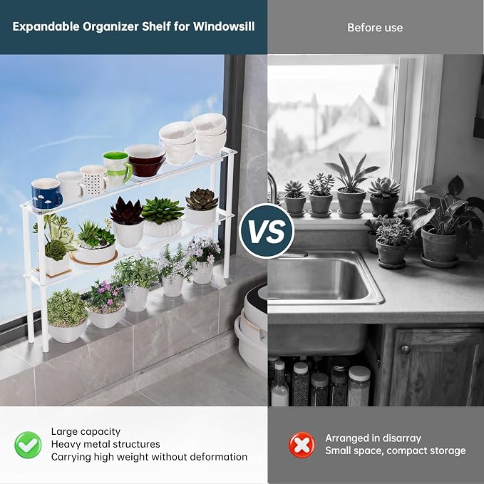 2-Pack Mesh Shelf Organizer, Stackable and Expandable, for Over-Sink Storage, Kitchen Counter, Windowsill Plants, Bathroom, and Office Desk - Narrow Tall Space-Saving Solution - Image 5