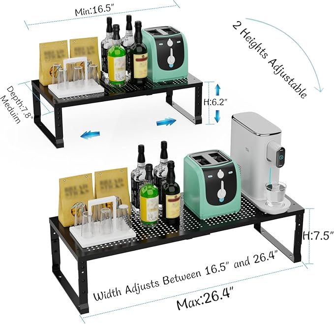 Expandable Spice Rack & Kitchen Cabinet Organizer - Stackable, Adjustable Shelves for Cabinets, Countertops, Cupboards & Pantries(1 Pack/Medium/Black) - Image 3