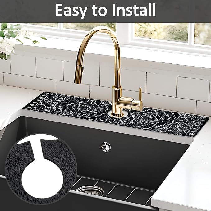 2PCS 24" X 5.5" Kitchen Sink Splash Guard Faucet Mat Aztec Super Absorbent Fast Drying Faucet Guard & Draining Mat Sink Splash Guard Behind Faucet for Kitchen, Bathroom - Image 5