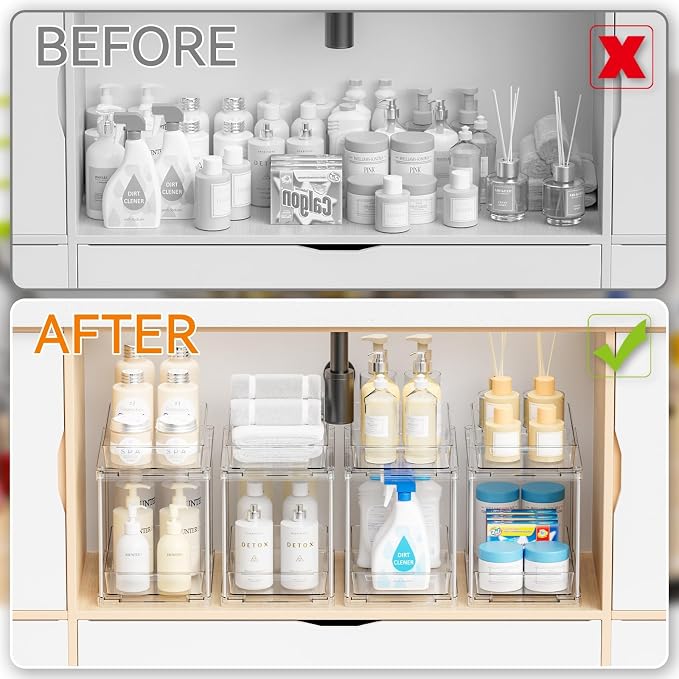 4 Pack Under Sink Organizers and Storage,Clear Acrylic Bathroom Organizer and Cabinet Organization for Makeup,Medicine,Two Tier Pull Out Cabinet Organizer Drawers for Pantry,Vanity Storage Bins - Image 5
