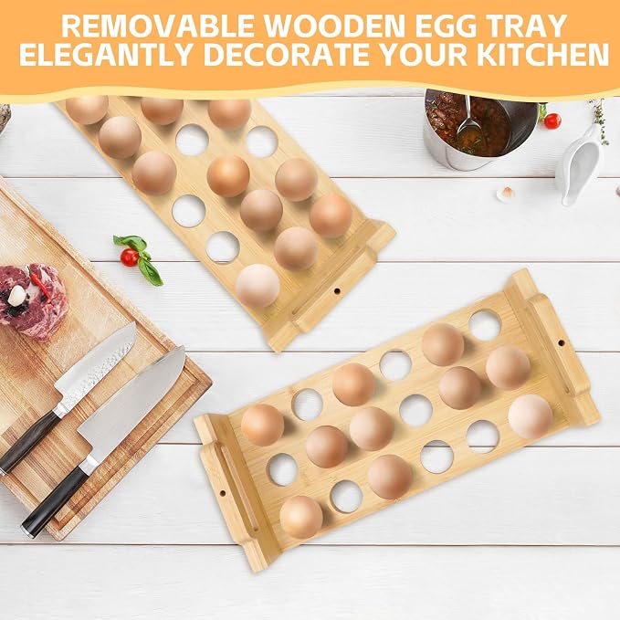 3-Tier Wooden Egg Holder Countertop, Farmhouse Stackable Wood Egg Organizer Stand, Divided Wood Counter Storage Rack for Duck Turkey Produce (Total 54 Slot) - Image 5