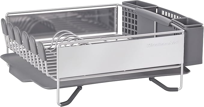 KitchenAid Compact Space Saving, Dish Rack with Removable Flatware Caddy and Angled Self Draining Drainboard, Satin Gray, 15-Inch-by-13.25-Inch by Unknown