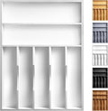 Kitchen Bamboo Silverware Organizer, Kitchen Drawer Organizer - Utensil Holder and Cutlery Tray with Grooved Drawer Dividers for Flatware 7 Slot, White by oridom
