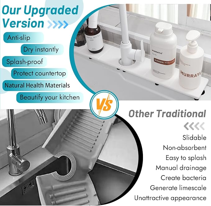 Fast Drying Faucet Mat for Kitchen Sink, Water Absorbent Diatomite Stone Sink Tray with Raised Feet, Kitchen Sink Splash Guard, Prevents Moisture Buildup, Durable Protector for Bathroom Counter - Image 5