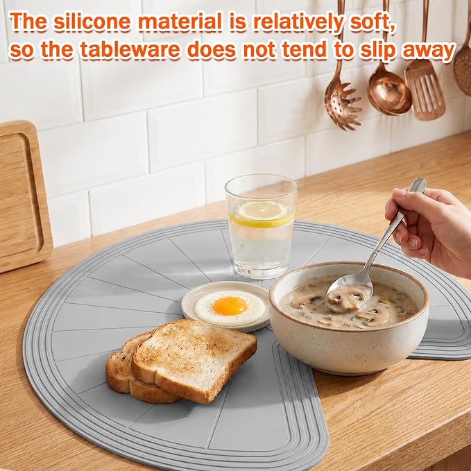 2 PCS 26.5" Lazy Susan Shelf Liner, Silicone Lazy Susan Liner, Non-Slip and Heat-Resistant, Dual Tier Pie Cut Organizer for Drawer Refrigerator Cupboard Cabinet Organizers(Gray) - Image 4